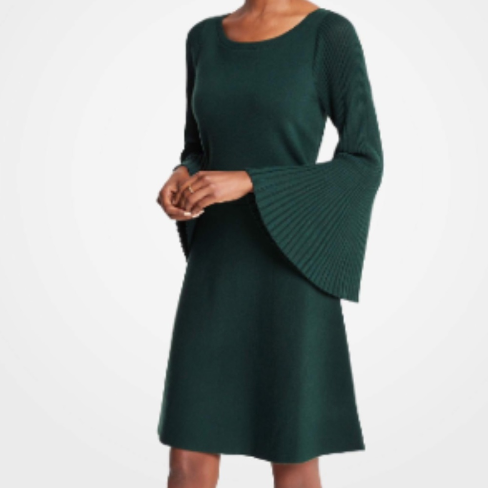 NWT Ann Taylor Green Flare Sleeve Sweater Dress